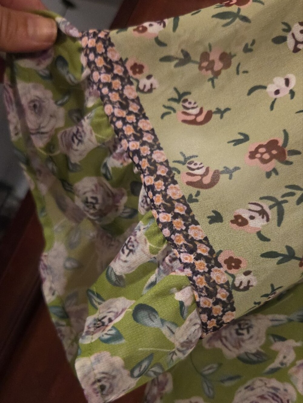 Light Green Floral Button-Front Ruffle Sheer Blouse - Picture 4 of 7